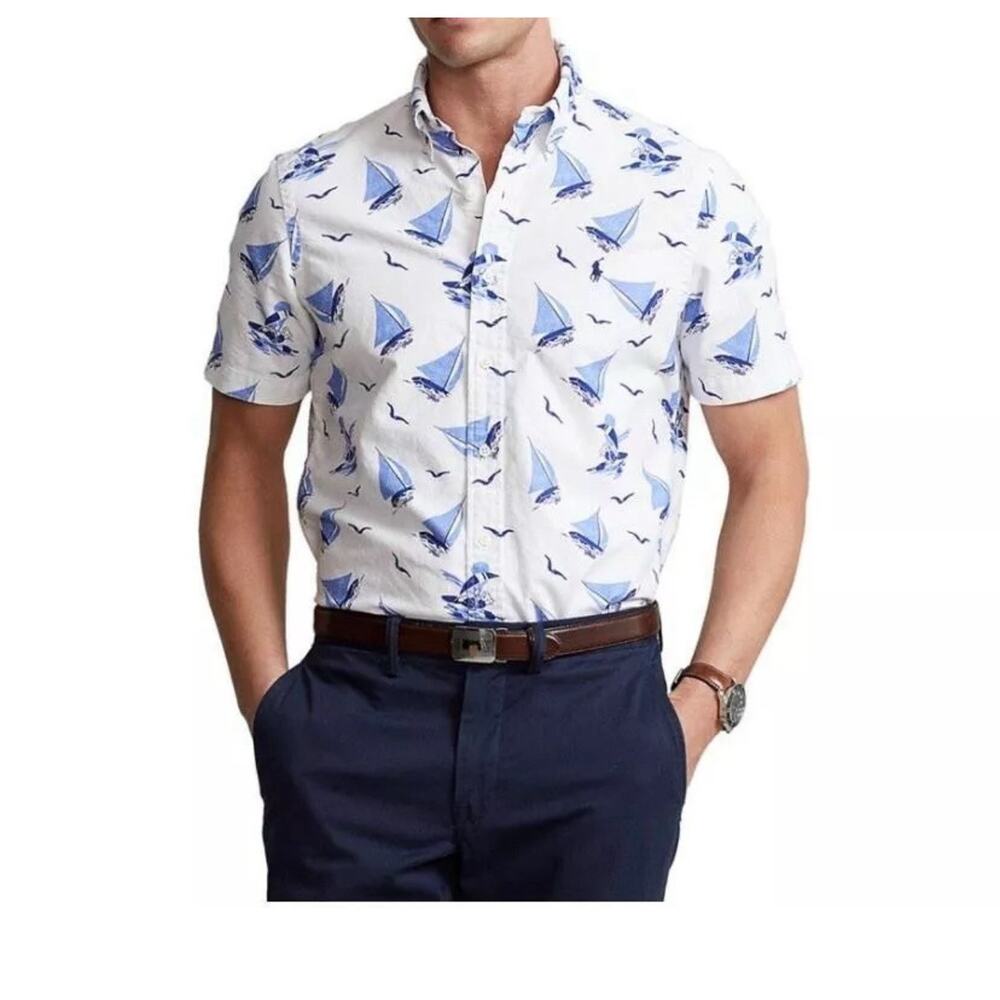 Polo Ralph Lauren White/Blue SAILBOATS SAILING BEARS Shirt Men's Size 3XB